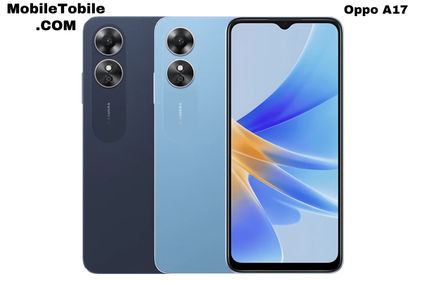 Oppo a17 specification (midnight black & lake blue): front & back view (specs review)